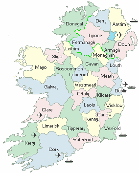 Irish map, Eire map, Map of Ireland with counties