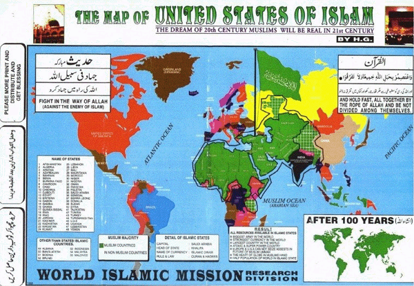 Mappa dell'Europa islamizzata.