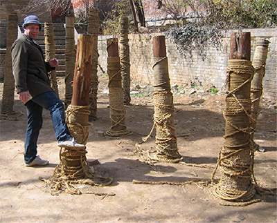 Kicking poles at Shaolin Temple China