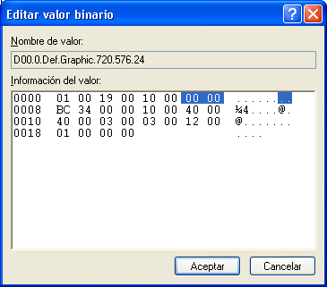 Configuración específica para 24 bits de color y monitor 0