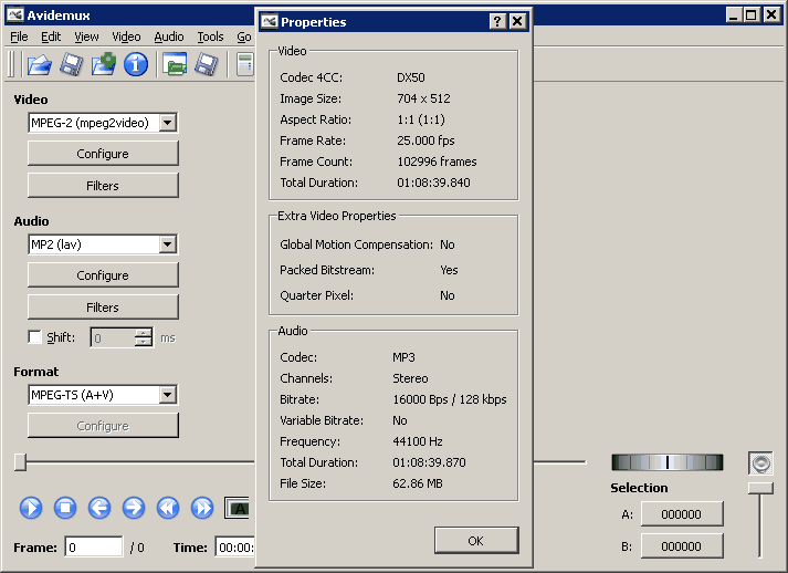 Configuración vídeo no apto para copia directa