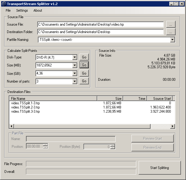 TSSPlitter settings