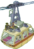 Ash, May, Brock, Max, Jessie, James, Meowth, and Pikachu stranded on a halted cable car