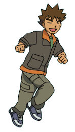 Brock running in his Hoenn clothes