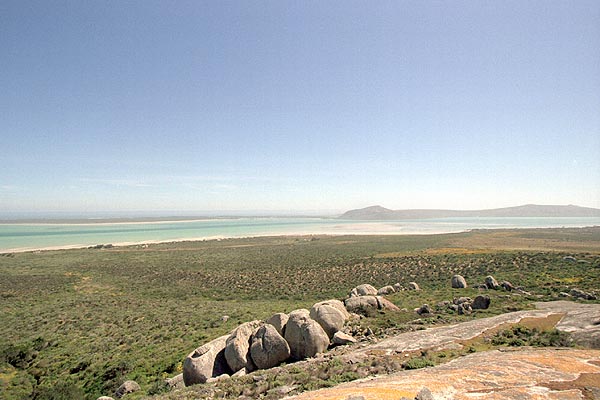 A view across the lagoon, Langebaan, with Postberg and Constable Hill in the distance