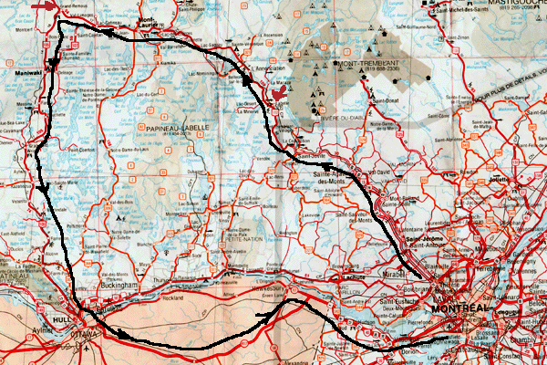 carte du voyage à Ottawa