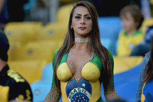 Sexy bodypainting brazilian flag in nude girl