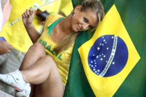 Sexy  brazilian girl with Brazil flag world cup