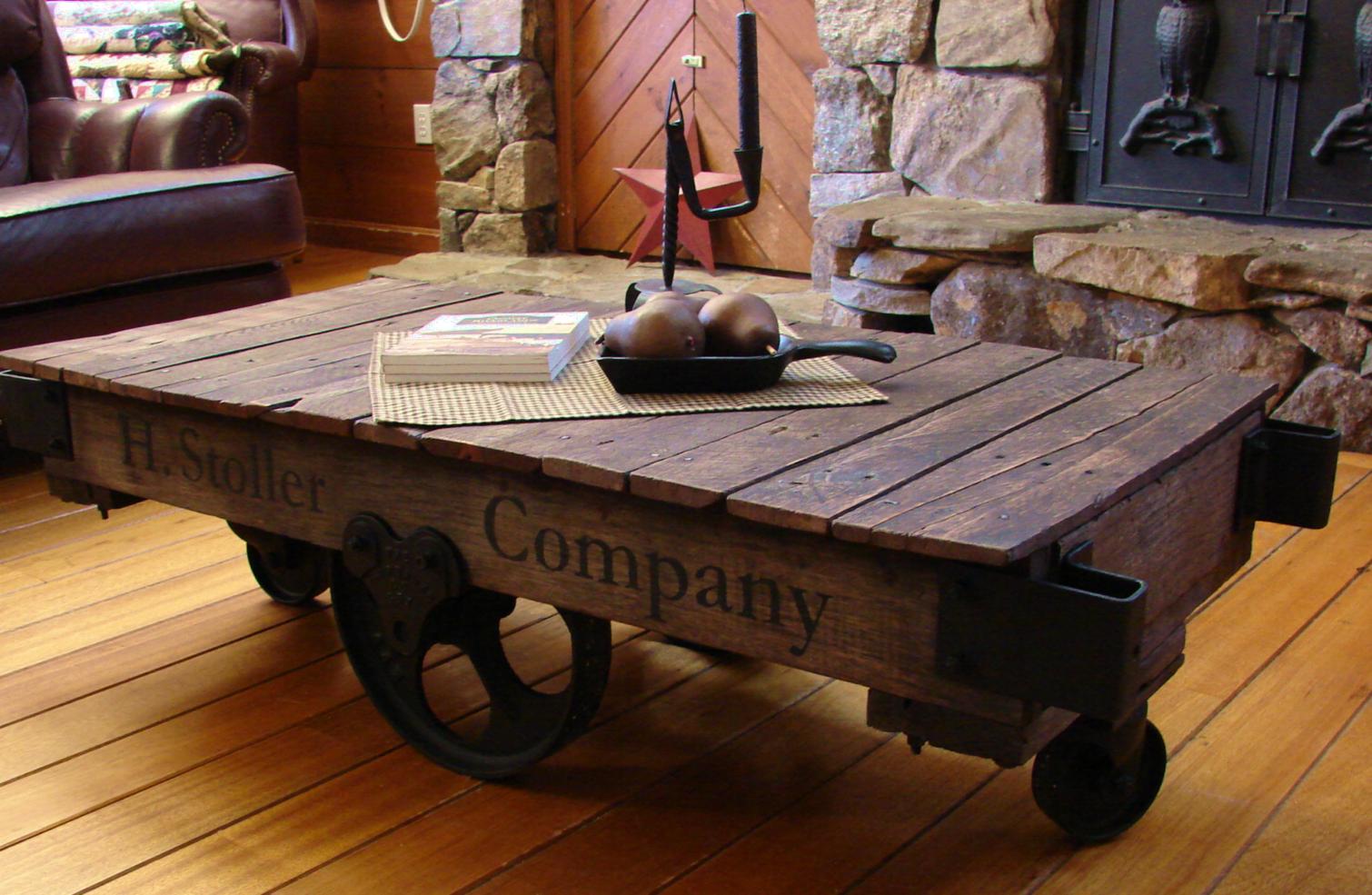 rolling wooden coffee table