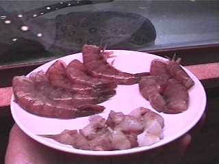Fresh whole and chopped shrimps