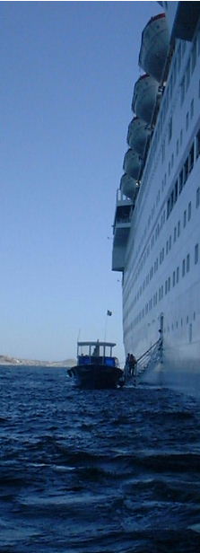 Launch and cruise ship. 