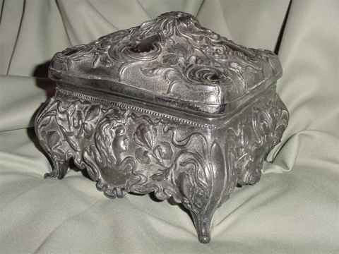 Vintage Jewelry Box Antique Victorian Art Nouveau Metal Floral Casket  Trinket