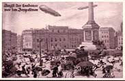 Zeppelin causes terror over London.  (WW1 propaganda postcard, Germany.)  Click to see full size picture.