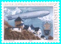 A special stamp from Liechtenstein in 1979 shows a zeppelin over Vaduz in 1931.