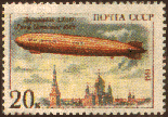 This Russian stamp shows the Graf Zeppelin over Moscow.