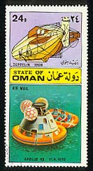 Lufftschiffbau Zeppelin's 1908 airship is shown on this stamp from Dhufar.
