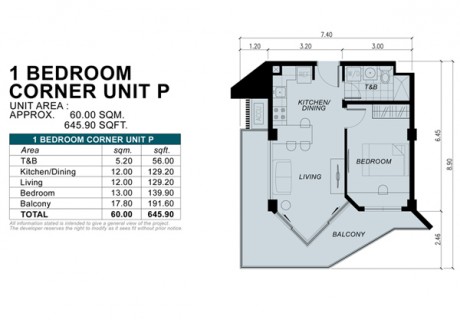 1 Bedroom Corner Unit P