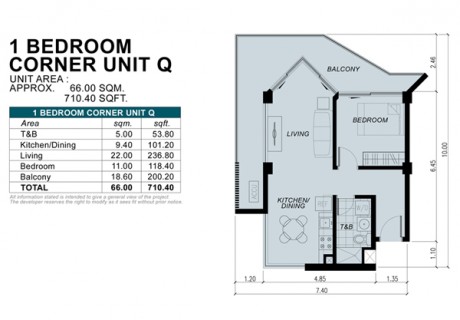 1 Bedroom Corner Unit Q