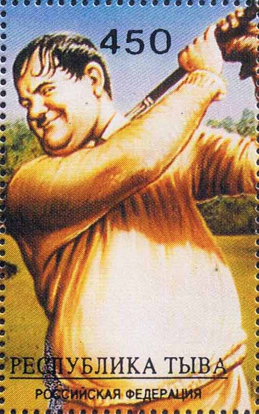 Golf with Laurel and Hardy. 

Click this stamp to see the full set.