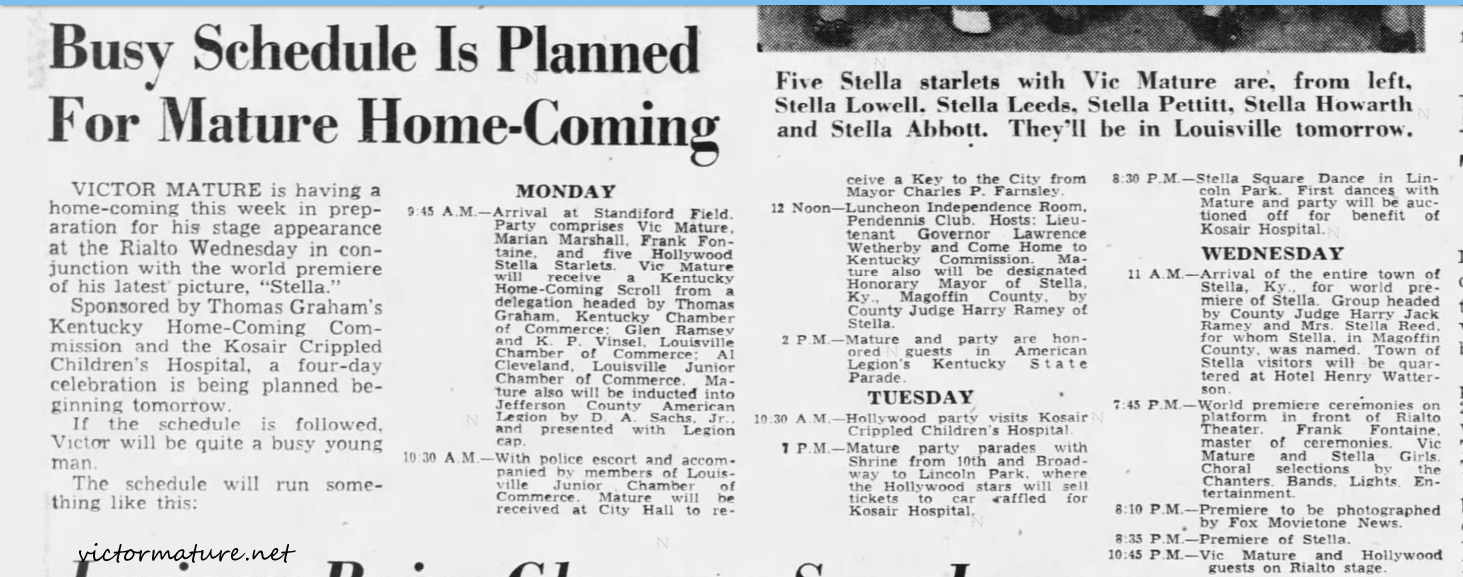 Victor Mature Geocities - Busy Schedule Is Planned For Mature Home-Coming  1950