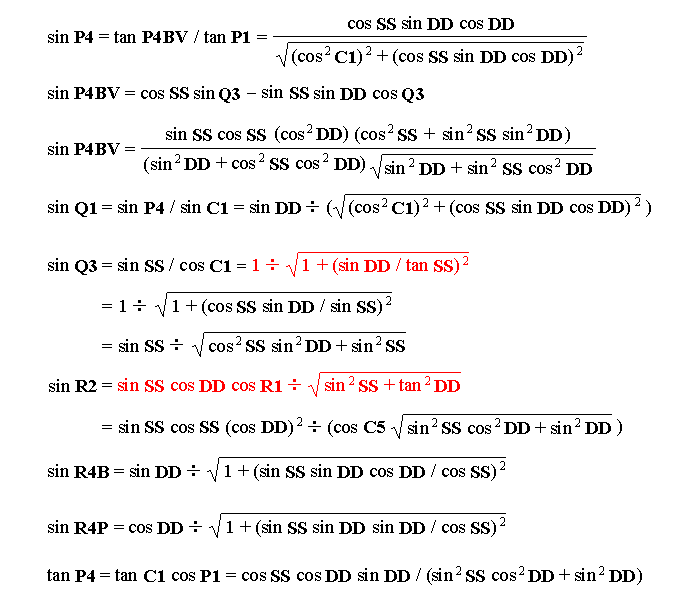 Formulas derived from Vector Products