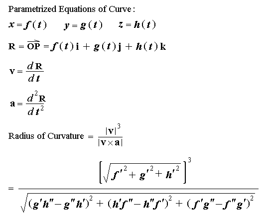 Radius of Curvature Formulas