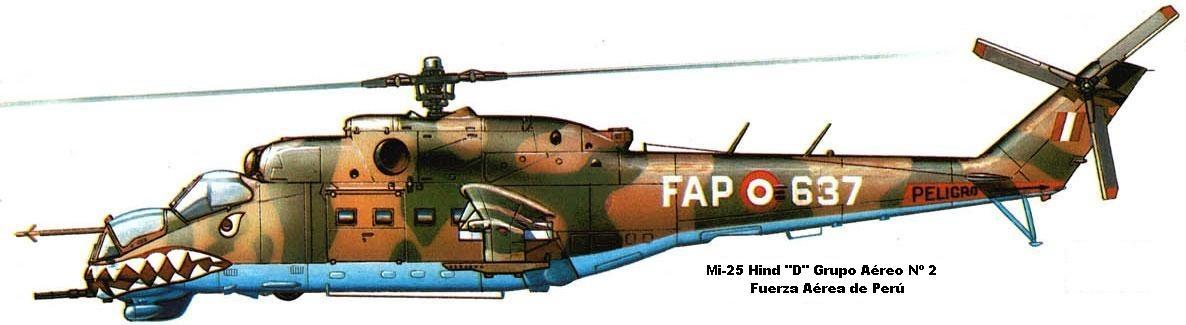 Mi-25 Hind D peruano con su esquema tctico mimtico