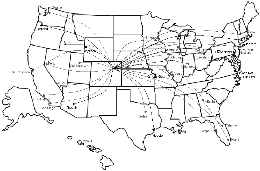 Cyber Air Denver Hub Domesic Route Map