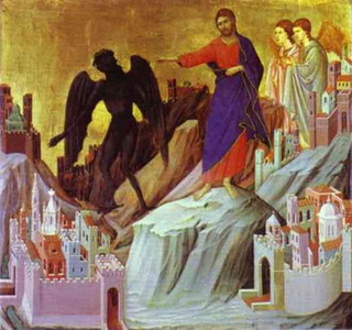Duccio di Buoninsegna. Maest.The Temptation of Christ on the Mountain. c. 1308-1311.