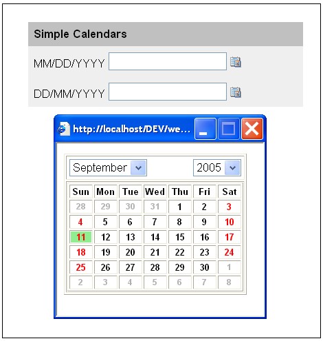 DHTML Calendar >> screenshot
