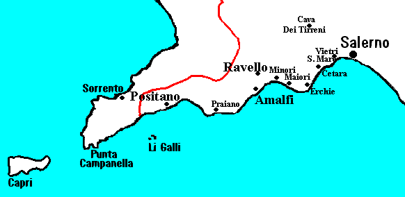 Cartina Della Costa Sorrentina e Della Costa Amalfitana