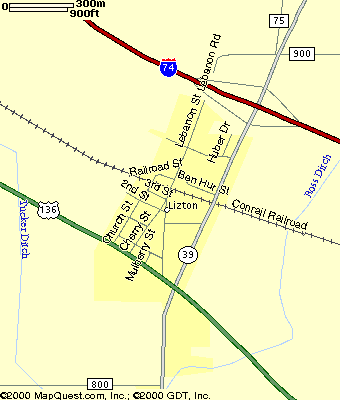 ROAD MAP OF LIZTON, INDIANA