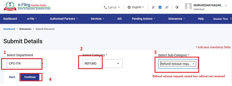 India Tax Refund reissue