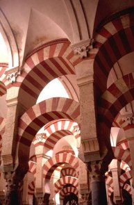 The infamous red and white arches within the Cordoba Masjid