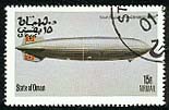 German airship HINDENBERG (launched 1927) is shown on this 15B stamp from Dhufar.